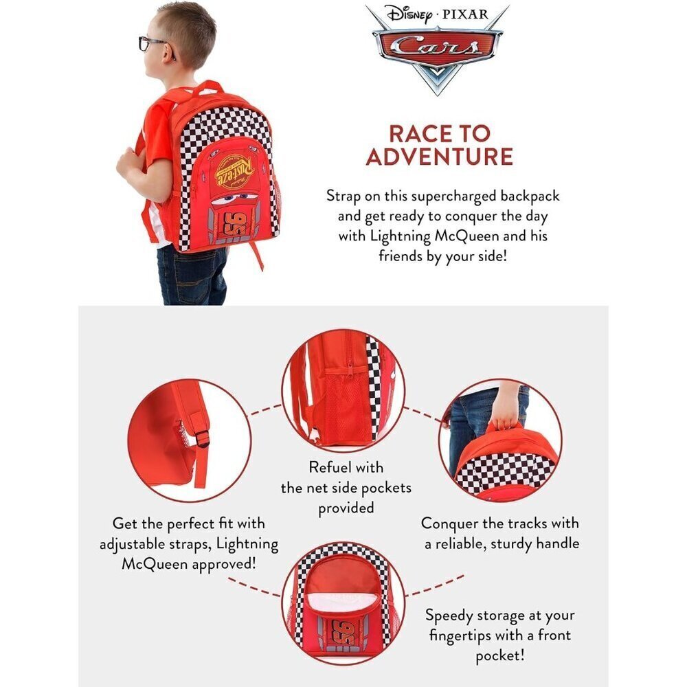 🆕 Disney Lightning McQueen School Bag Boys Red Cars Kids Backpack - Picture 3 of 8